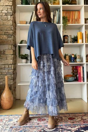 Ramone Marble Mesh Midaxi Skirt Denim